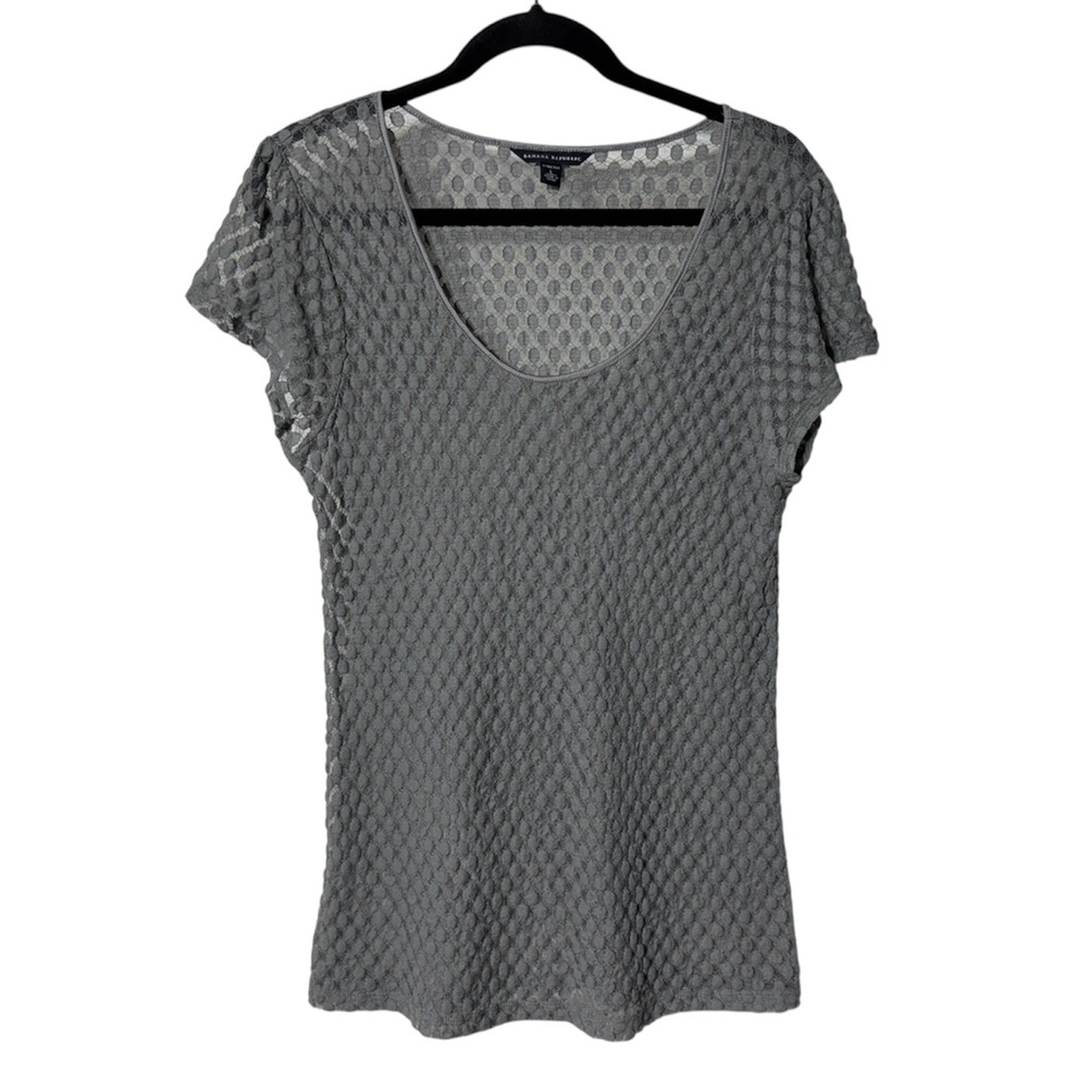 Banana Republic Dark Gray Textured Mesh Short Sleeve Top